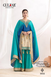 Sunehri by Gulzar| Embroidered Viscose Simmer Jacket with Sharara & Dupatta Set 3032